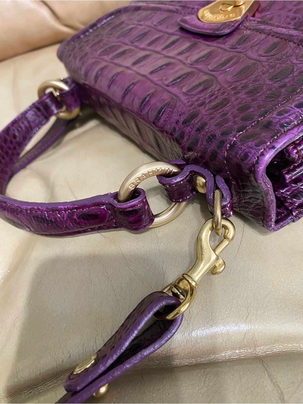 Rare Brahmin DARK IRIS Purple Double Rose Charm Fob Tassel & crossbody Vintage - Picture 9 of 16